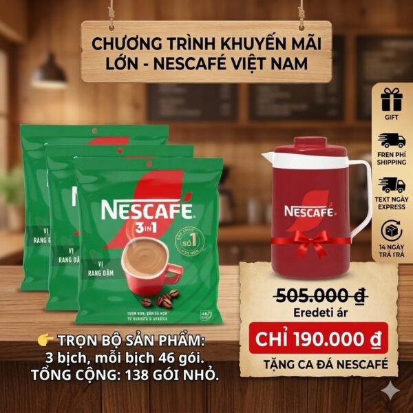 Combo 3 Bịch Cà phê Hòa tan NESCAFÉ VỊ RANG ĐẬM 46 gói Đậm Thơm Hoàn Hảo 🔥